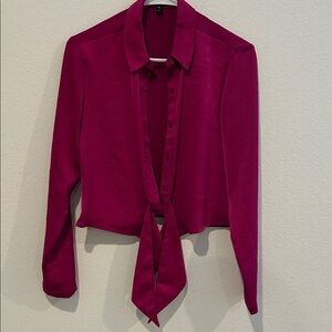 Express Women's Button Down Tie-Front Shirt - Magenta